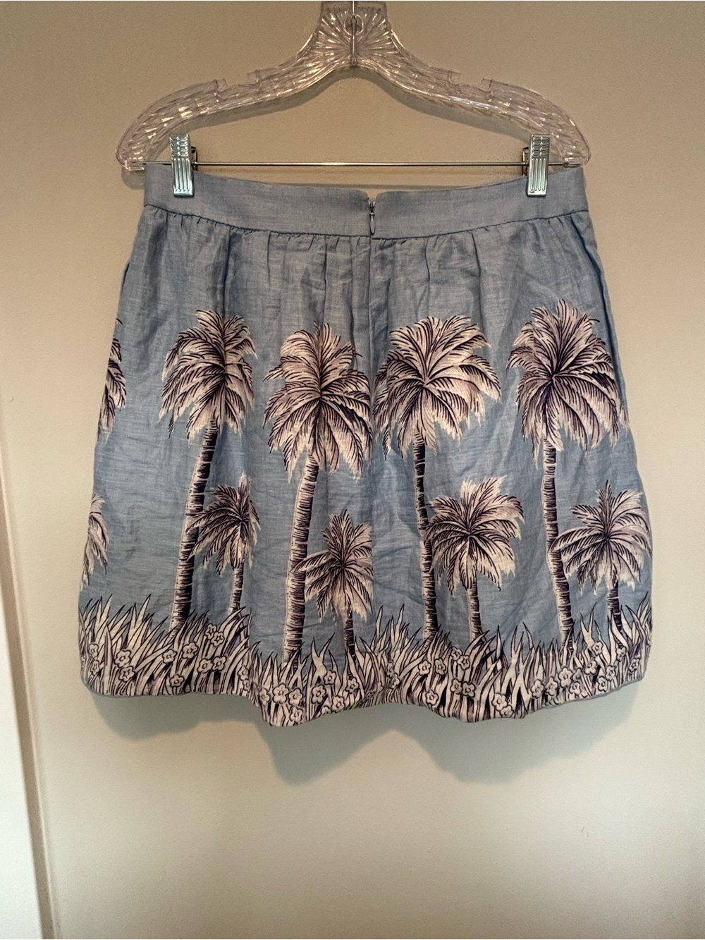 J. Crew Blue Palm-Print Linen, Lined Skirt 8 - Picture 2 of 6
